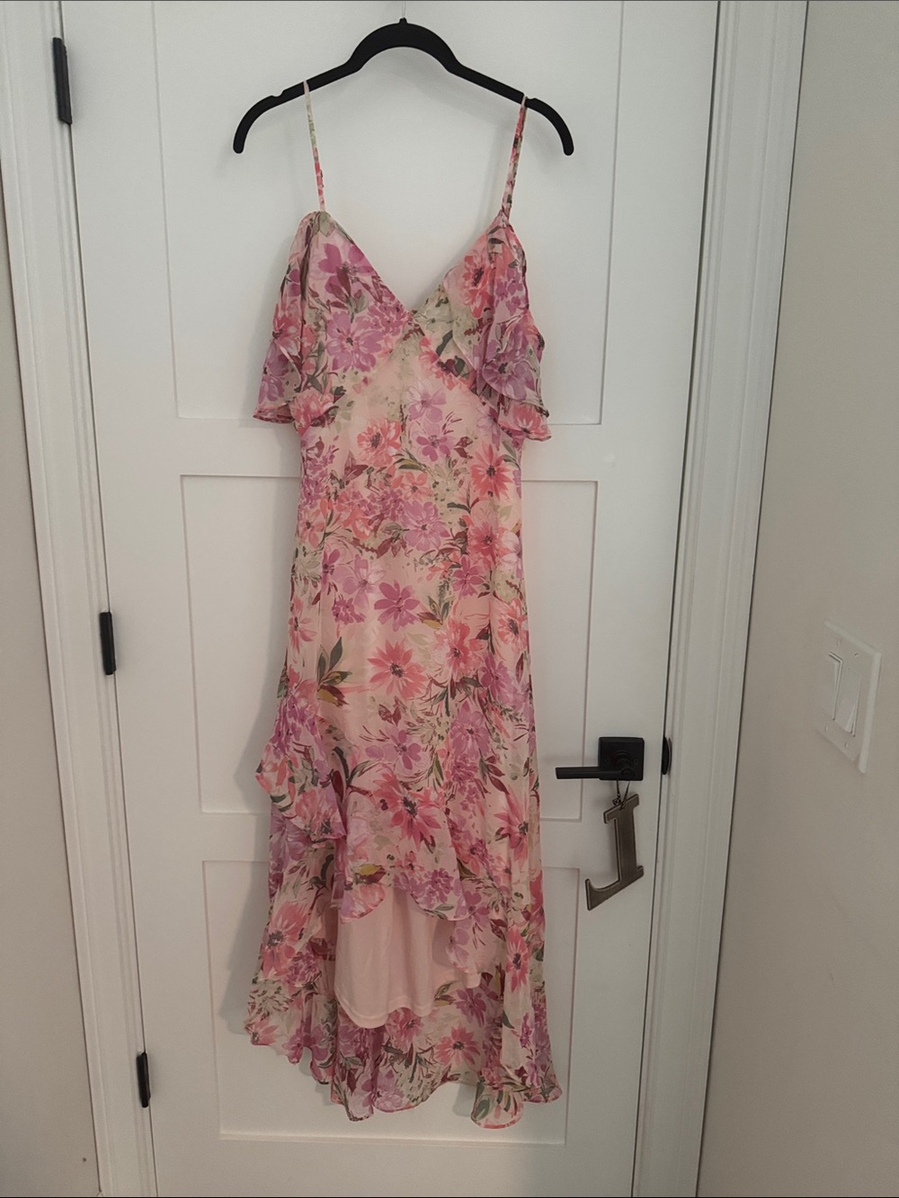 Lulu's Pink Floral Ruffle Midi Dress